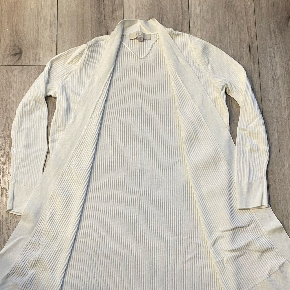 The Loft Women's‎ Long Open Knit Sweater Vest Medium White